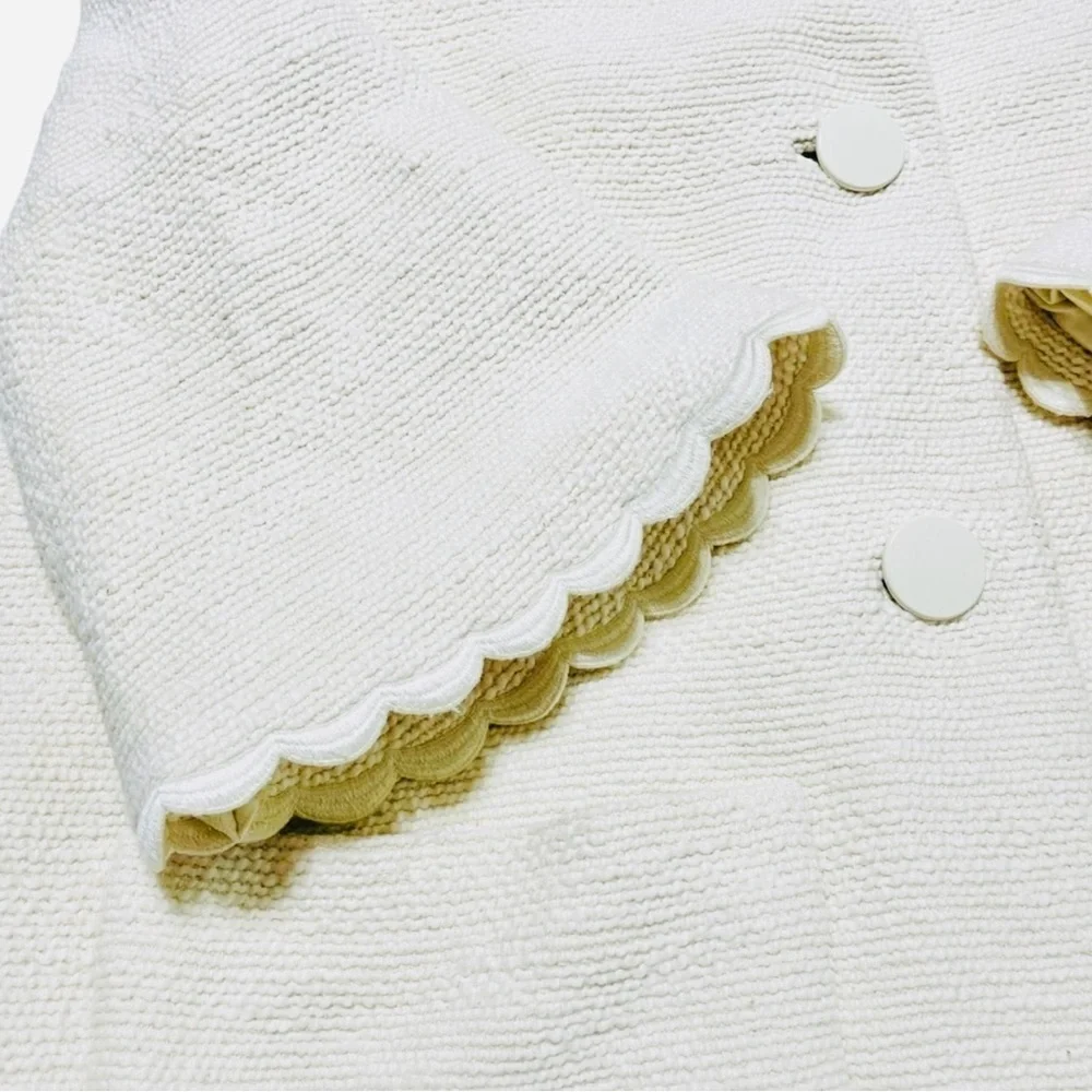 Kate Spade New York Cream Textured Scallop Trim Coat Size 10 Elegant Retro Mod - Picture 9 of 16